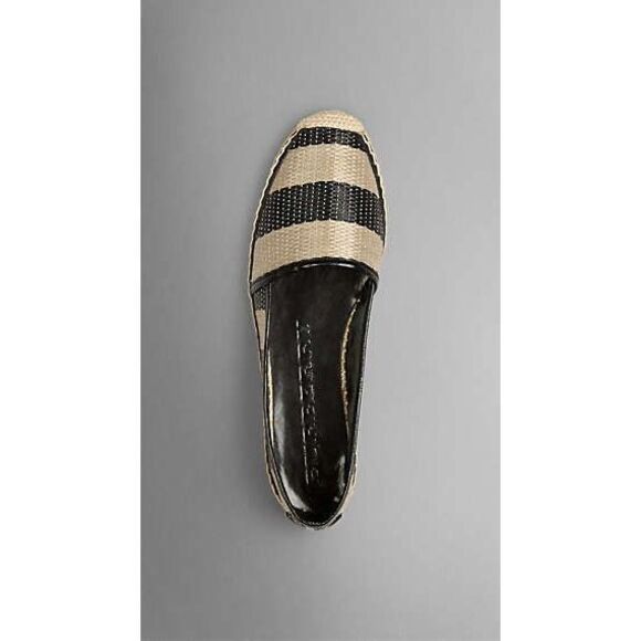 Burberry Two Tone Striped Raffia Hodgeson Espadrilles Size 37 US 6.5 - Picture 2 of 10